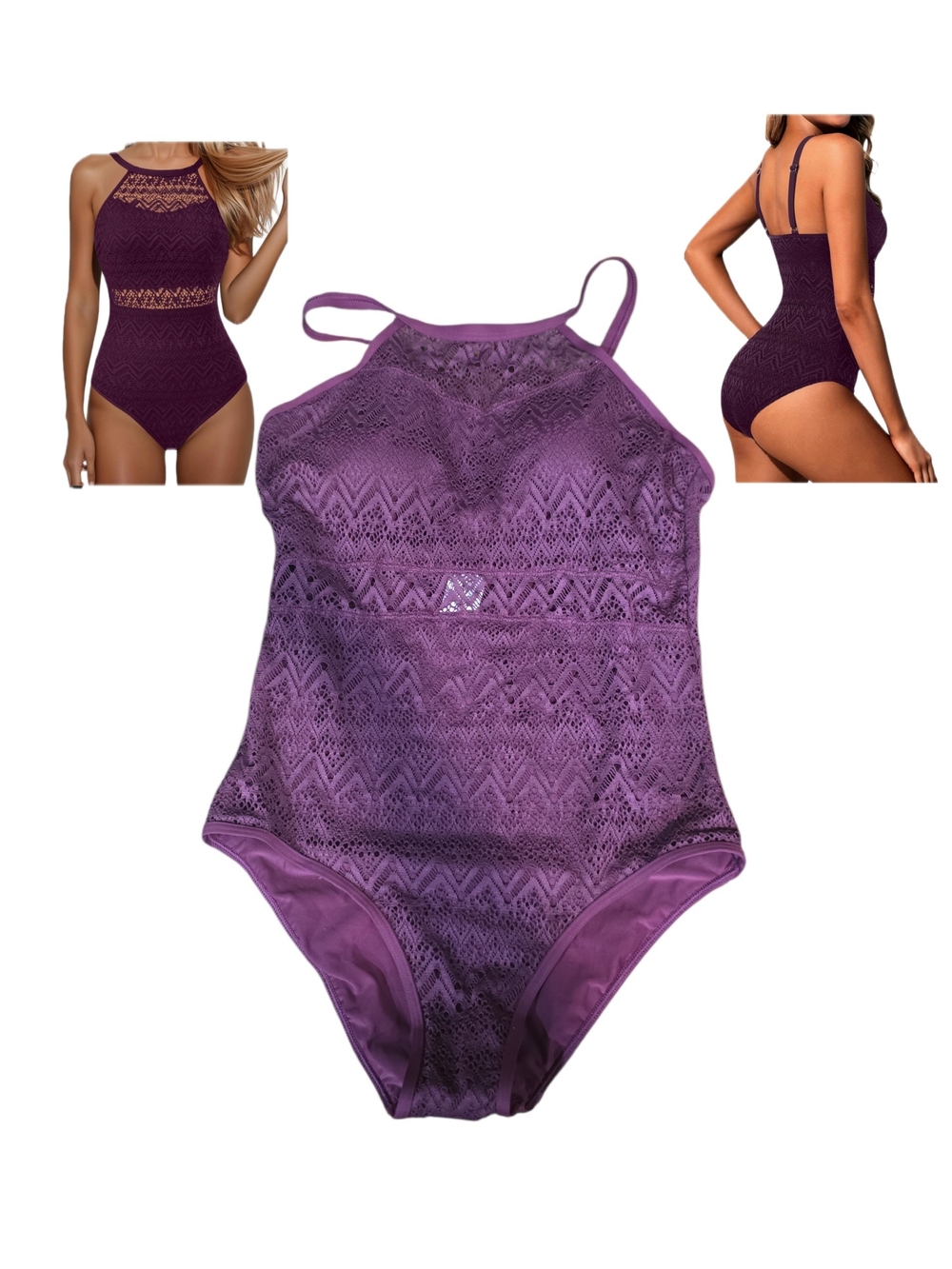 Holipick crochet tummy control one-piece swimsui Sz Large